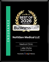 BusinessRate Best of 2026 Award Winner plaque for NeXtGen Medical LLC, Medical Clinic, Lake Wylie, South Carolina